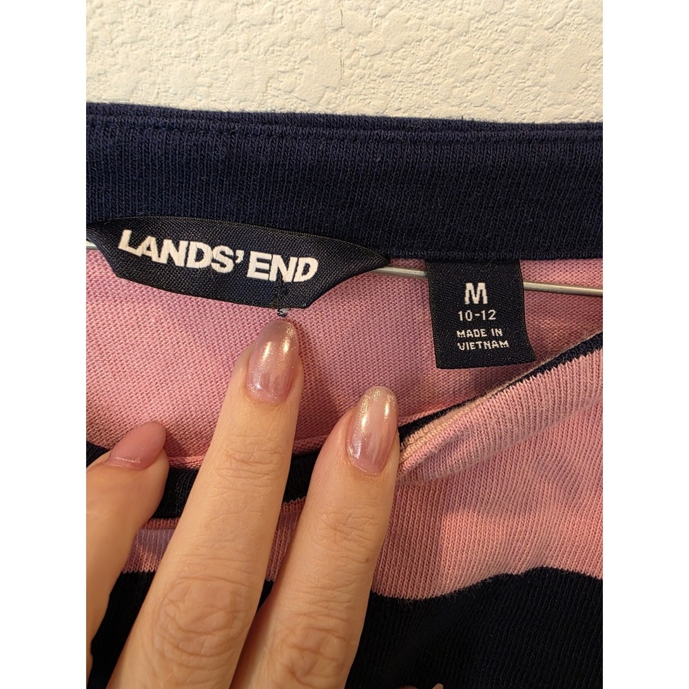 VTG Lands End BoatNeckDress Sz M 10/12 NavyPinkStripe Coastal Luxury 100% Cotton - Picture 4 of 6
